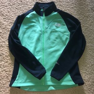 Navy and teal north face jacket